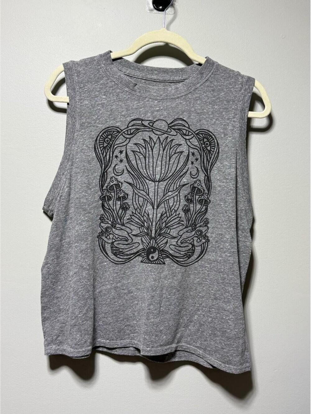 Spiritual Gangster Lotus Bowery Tank Top Heather Grey M Yoga Hippie Athleisure